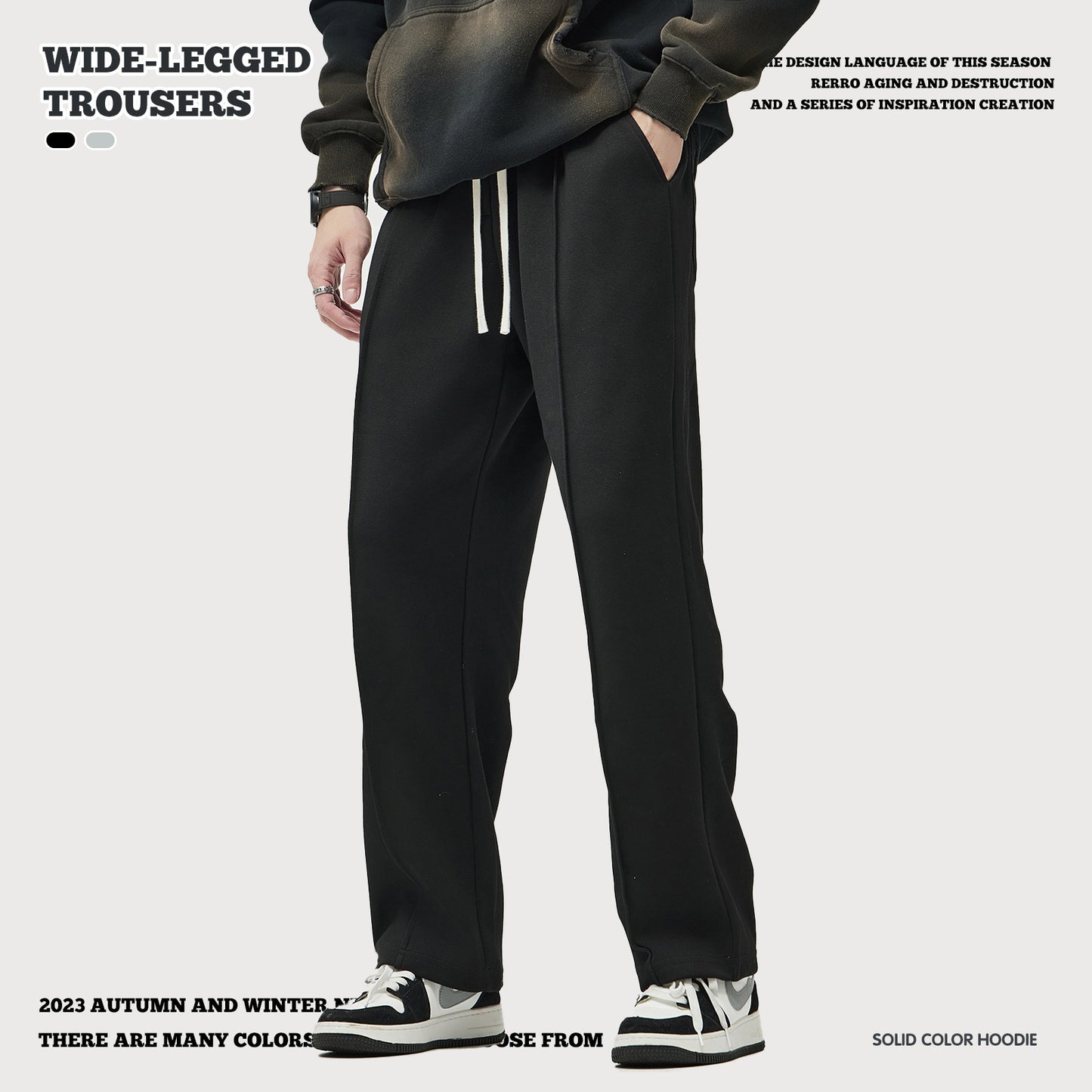 Pleated Straight Leg Sweatpants