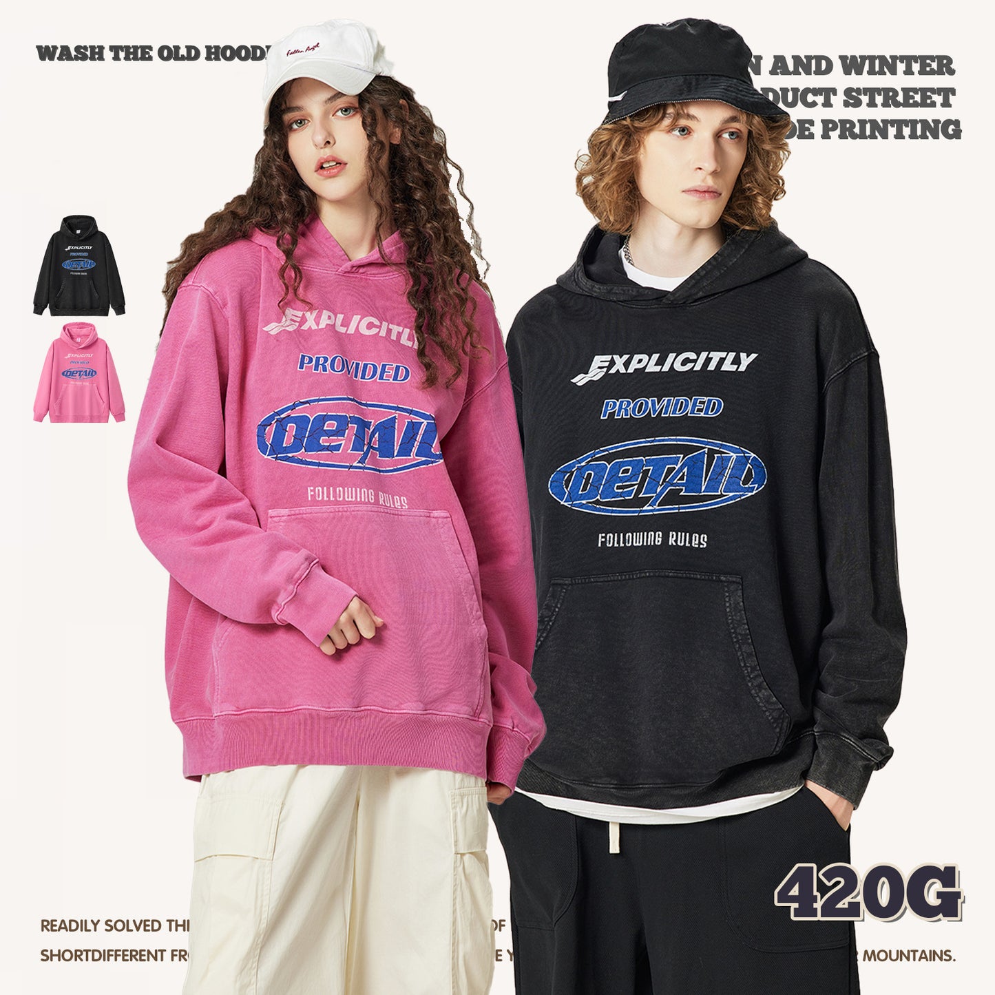 Wash Letter Print French Terry Hoodie