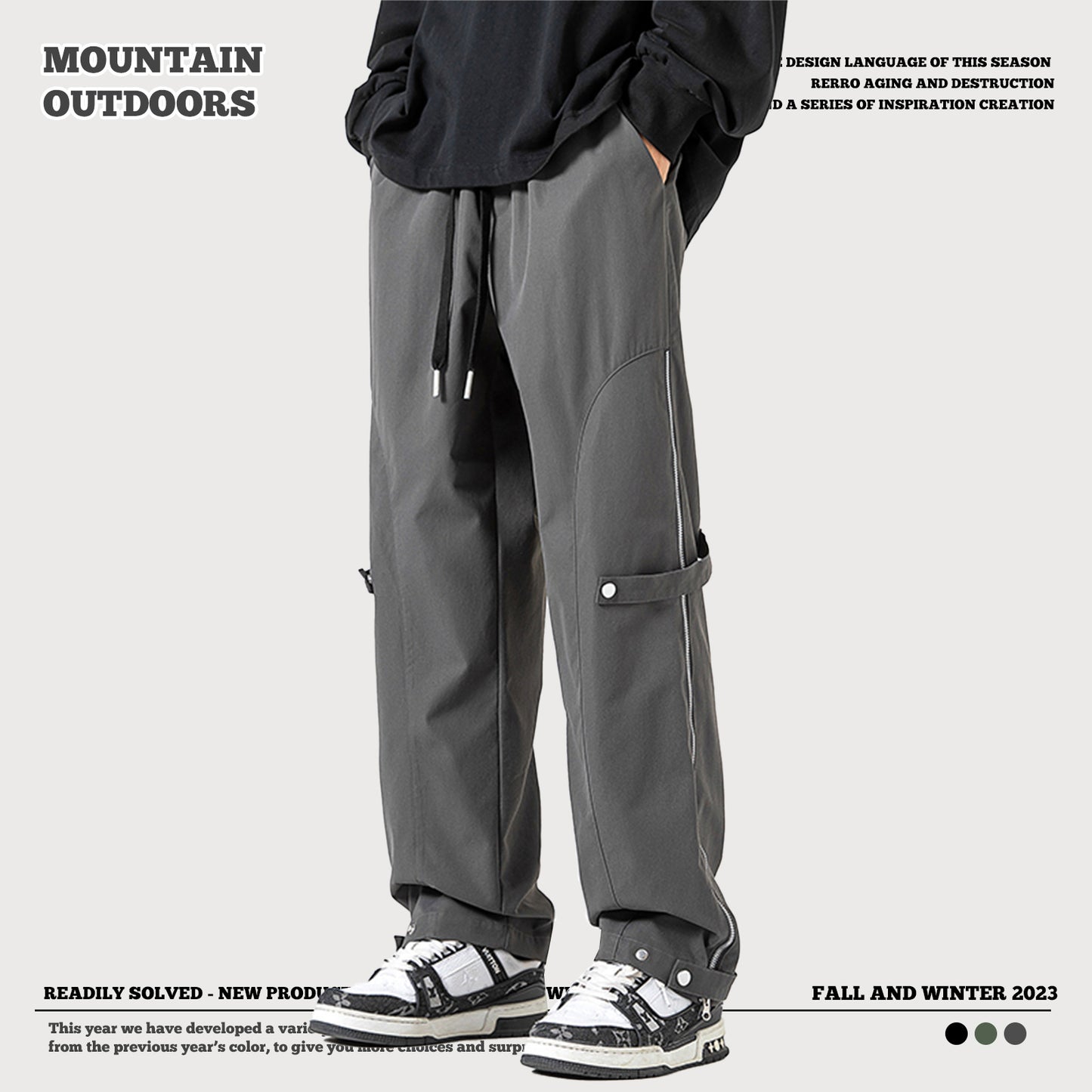 Side-Zip Straight Leg Cargo Pants