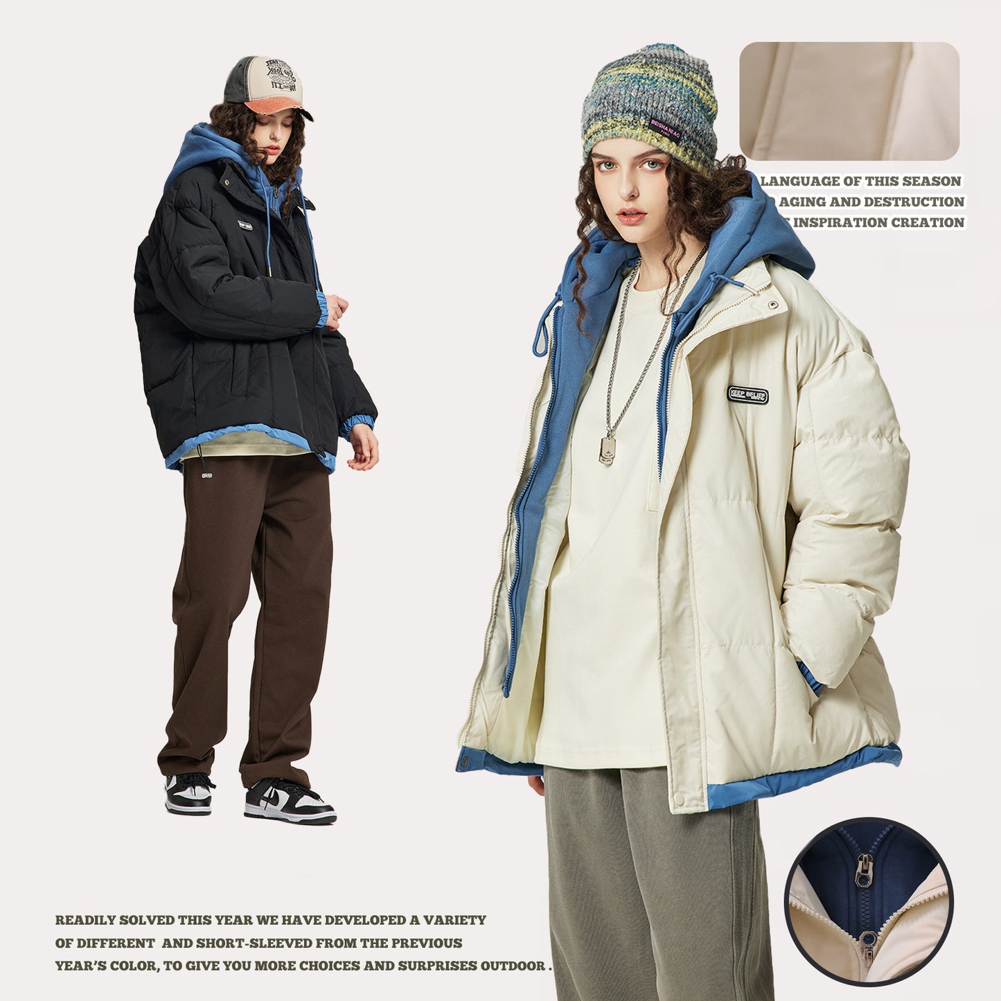Fake Two-Piece Hooded Coat