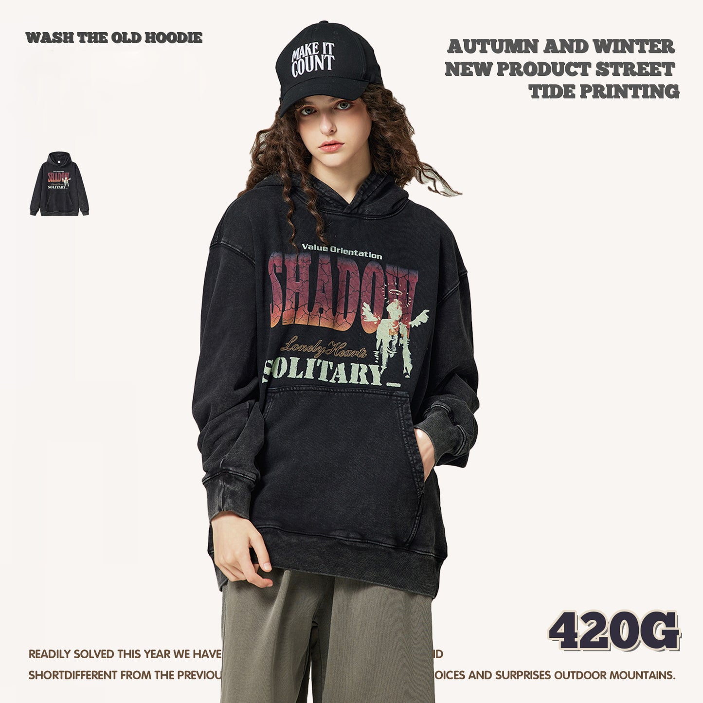 Wash Digital Print Oversized Hoodie