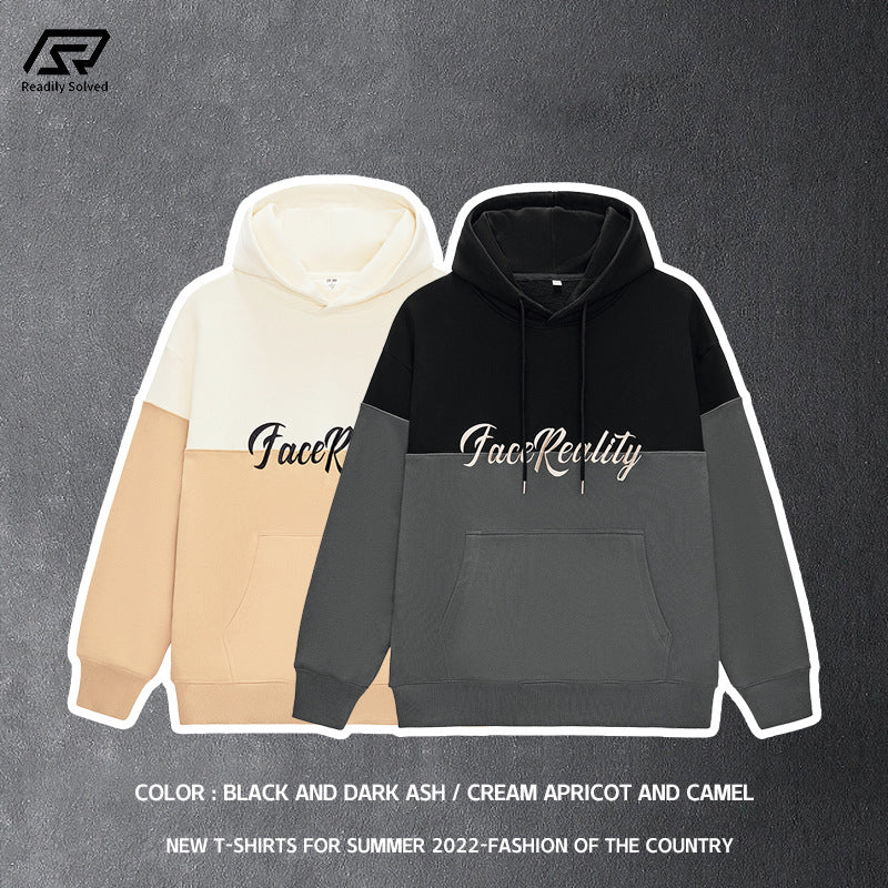 Embroidered Letters Patchwork Hoodie