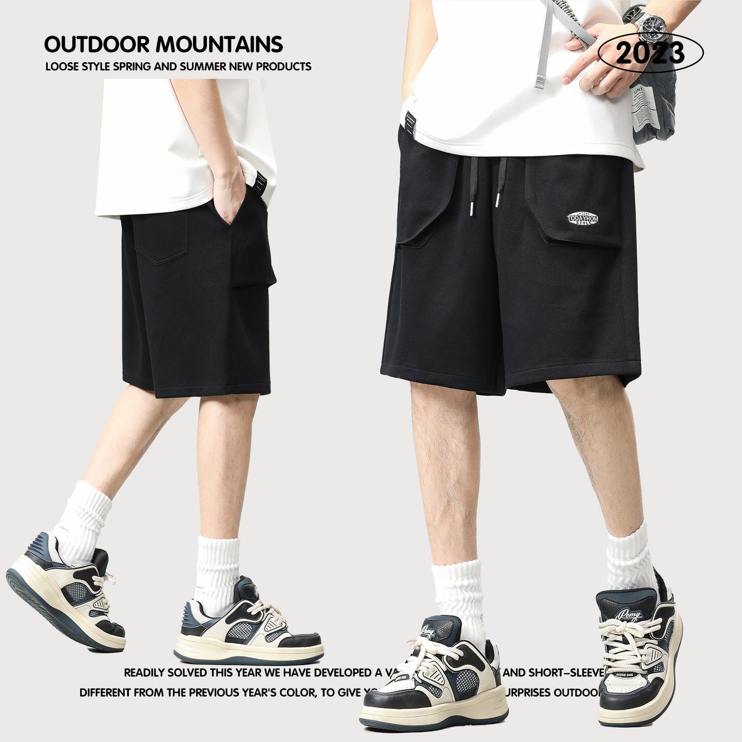 Embroidered Letter Knitted Cargo Shorts