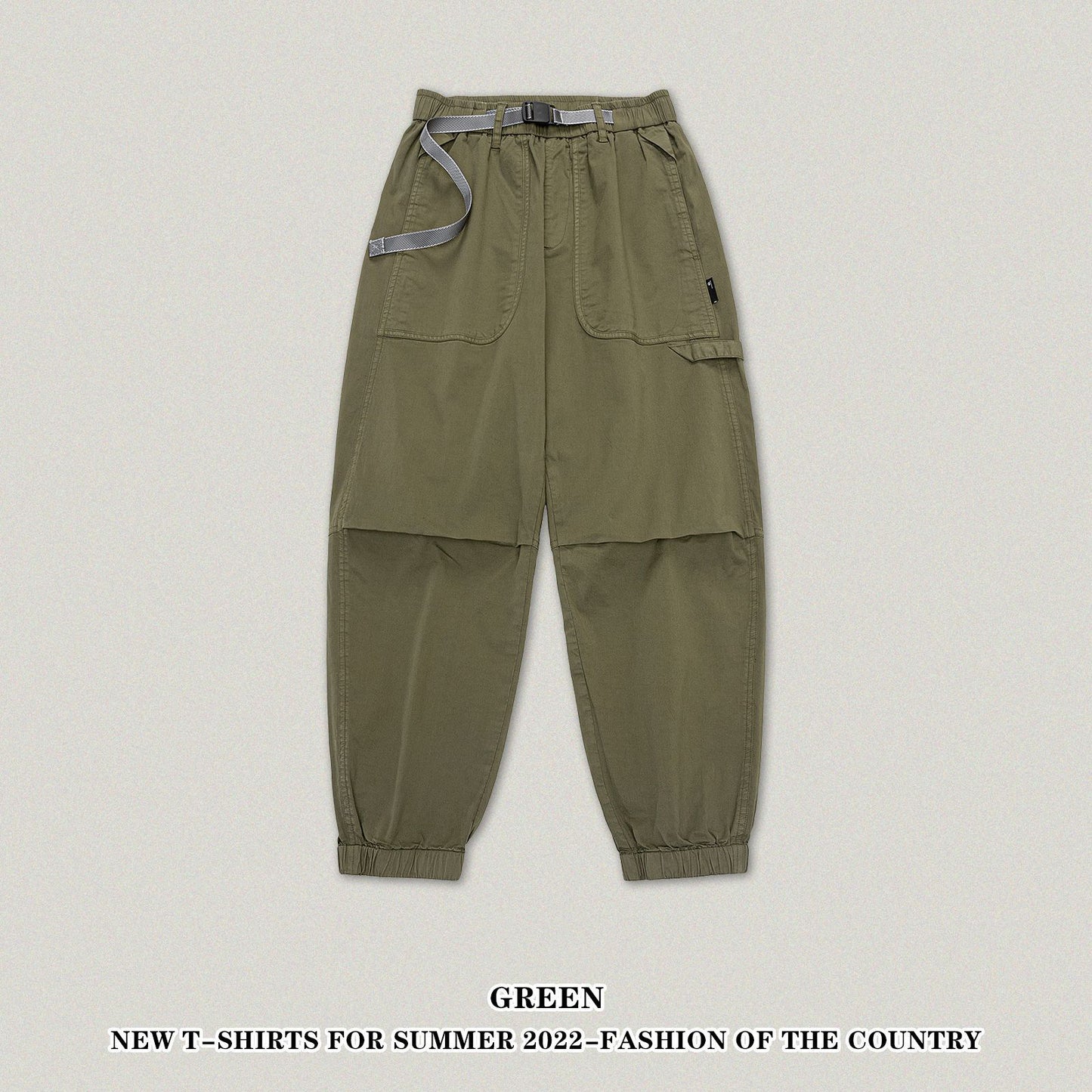 Buckle Belted Pleated Knee Cuff Cargo Pants