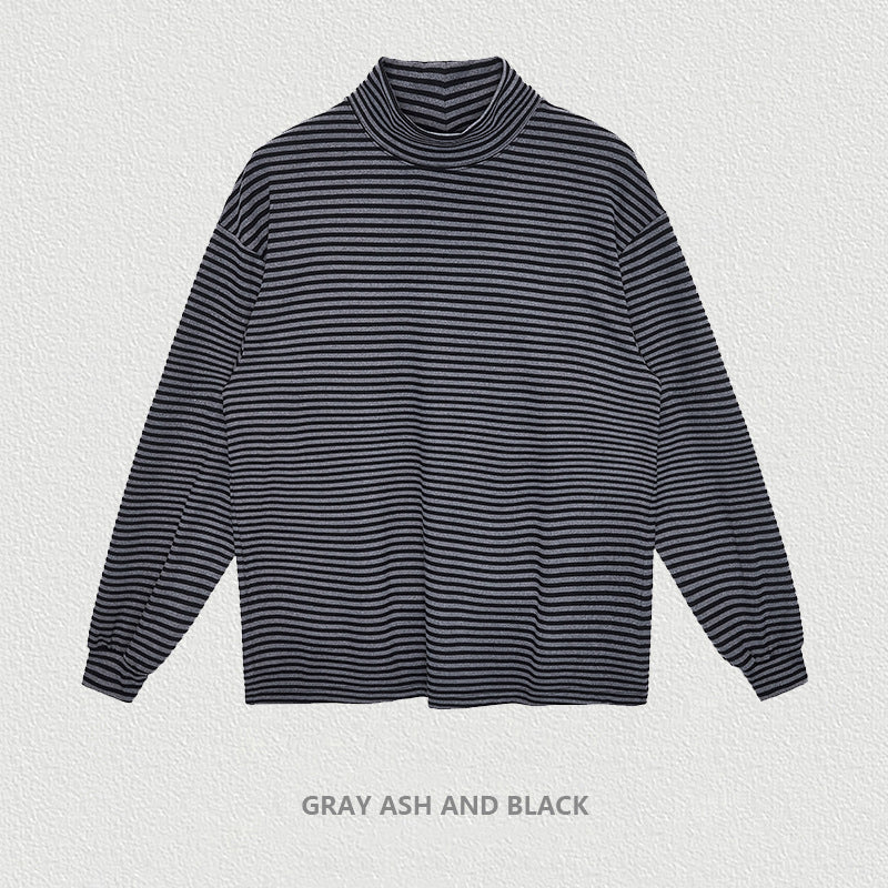 Striped High Collar Long Sleeve Tee
