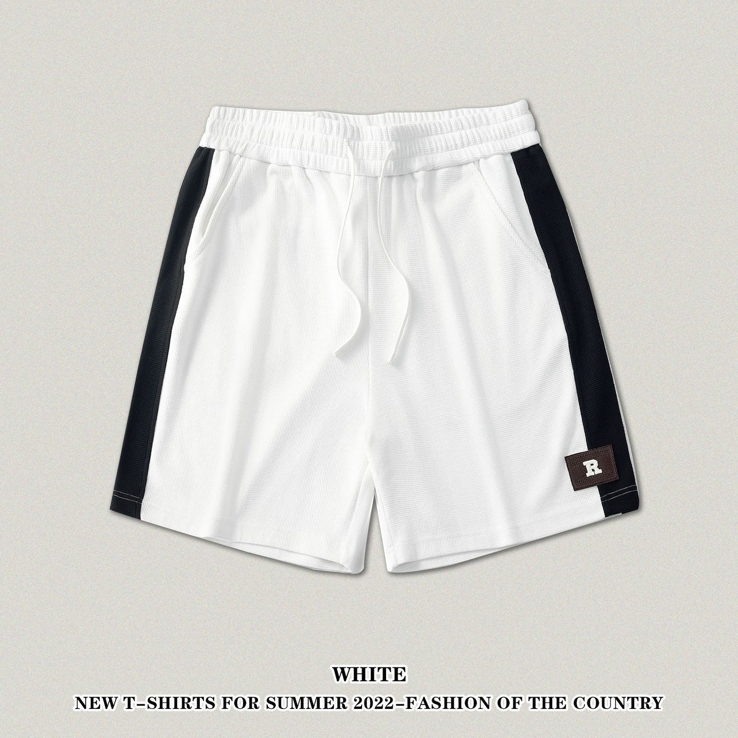 Half-Zip Lapel Tee&Waffle Knit Shorts