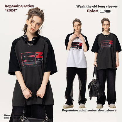Printed Letter Raglan Short Sleeve Tee