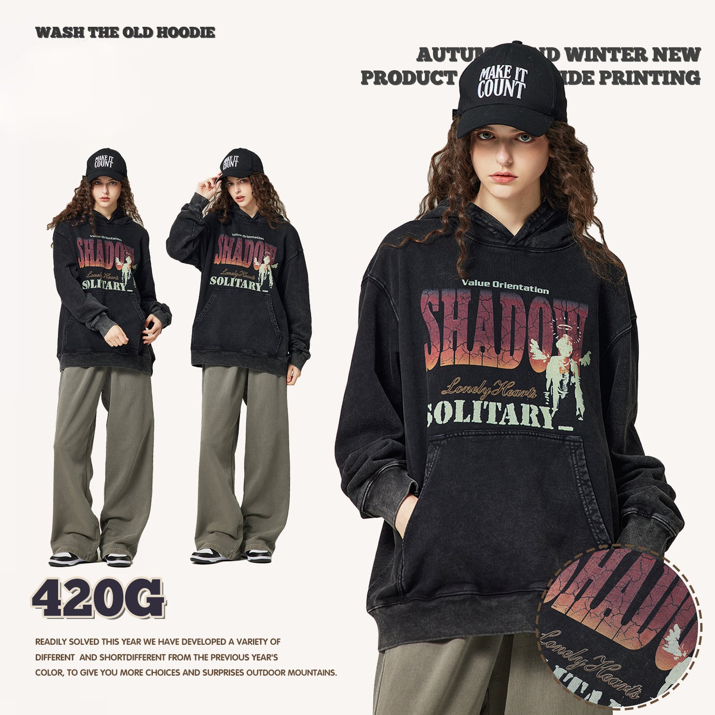 Wash Digital Print Oversized Hoodie