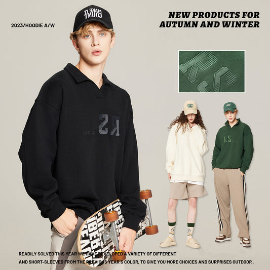 Lapel Collar Oversized Sweatshirt