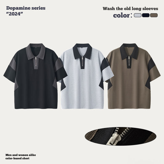 Half Zipper Waffle Knit Polo Shirt