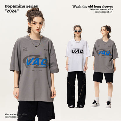 Double-Yarn Short Sleeve Suede Foam Print Tee