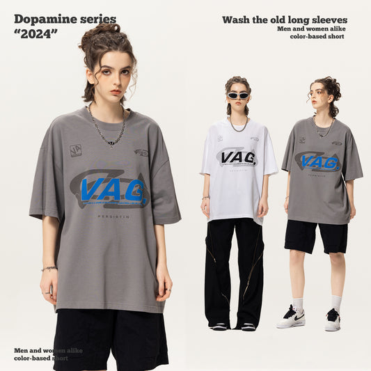 Double-Yarn Short Sleeve Suede Foam Print Tee