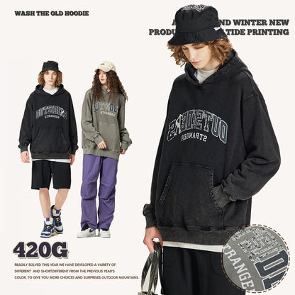 Wash Letter Print French Terry Hoodie