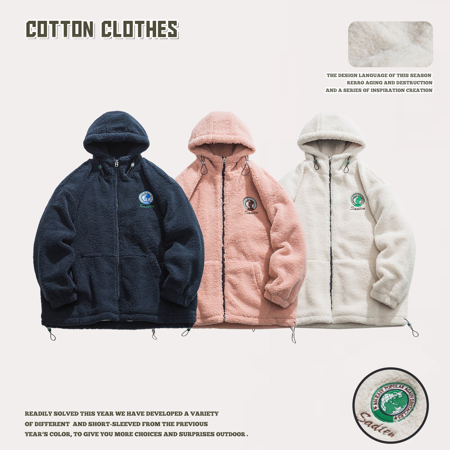 Embroidered Full-Zip Fleece Coat