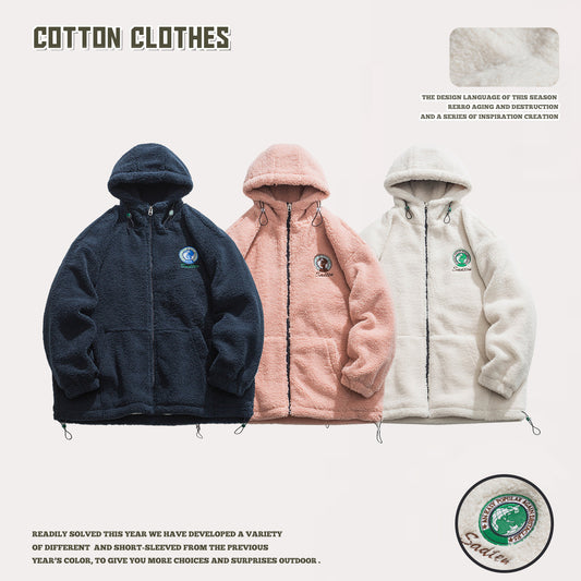 Embroidered Full-Zip Fleece Coat