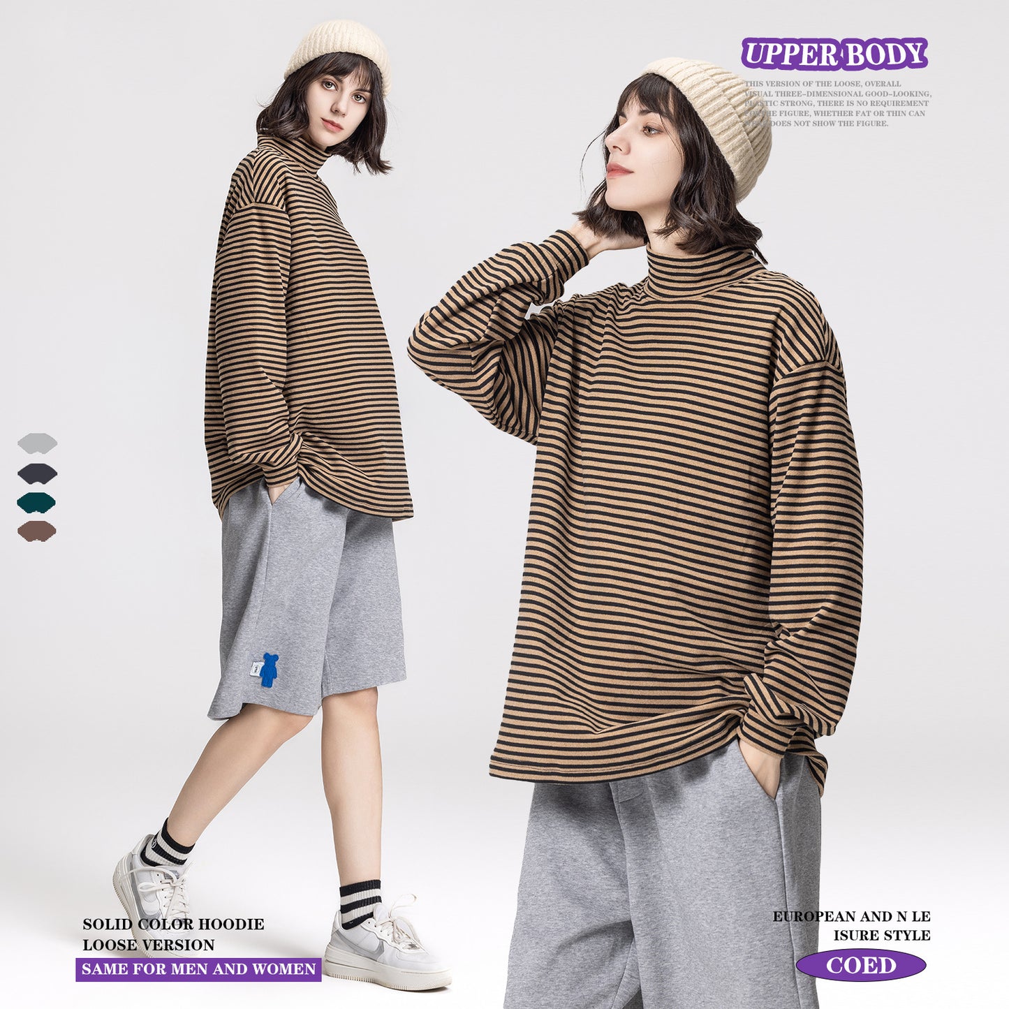 Striped High Collar Long Sleeve Tee