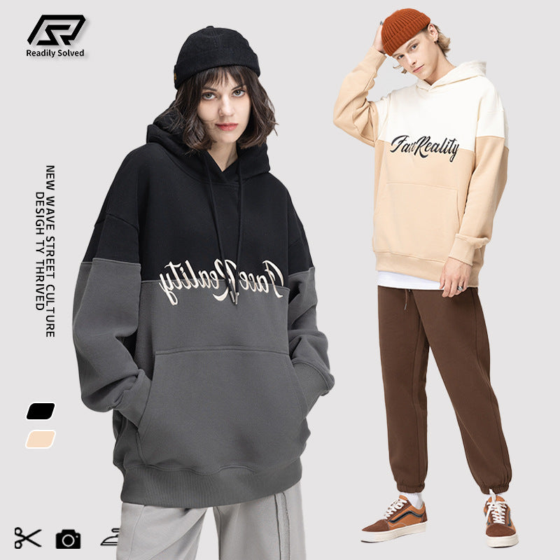 Embroidered Letters Patchwork Hoodie