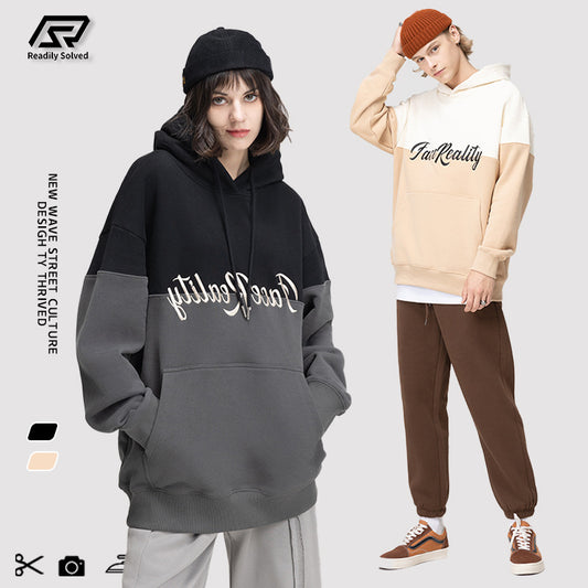 Embroidered Letters Patchwork Hoodie