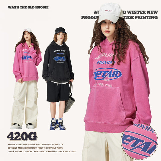 Wash Letter Print French Terry Hoodie