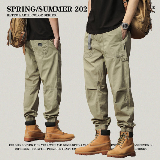 Buckle Belted Pleated Knee Cuff Cargo Pants