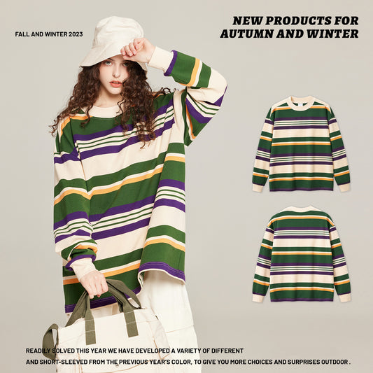 Wash Striped Long Sleeve Couple Tee