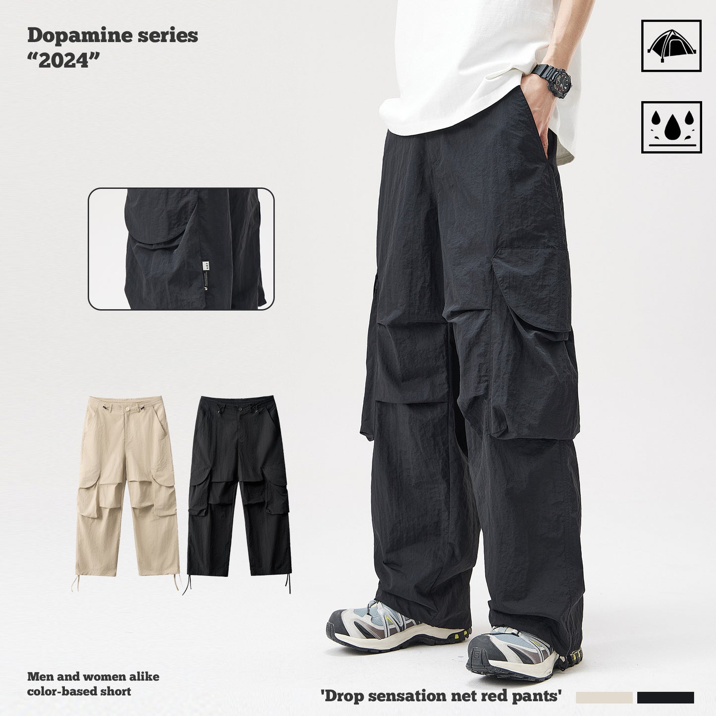 Waterproof Pleated Knee Cargo Pants