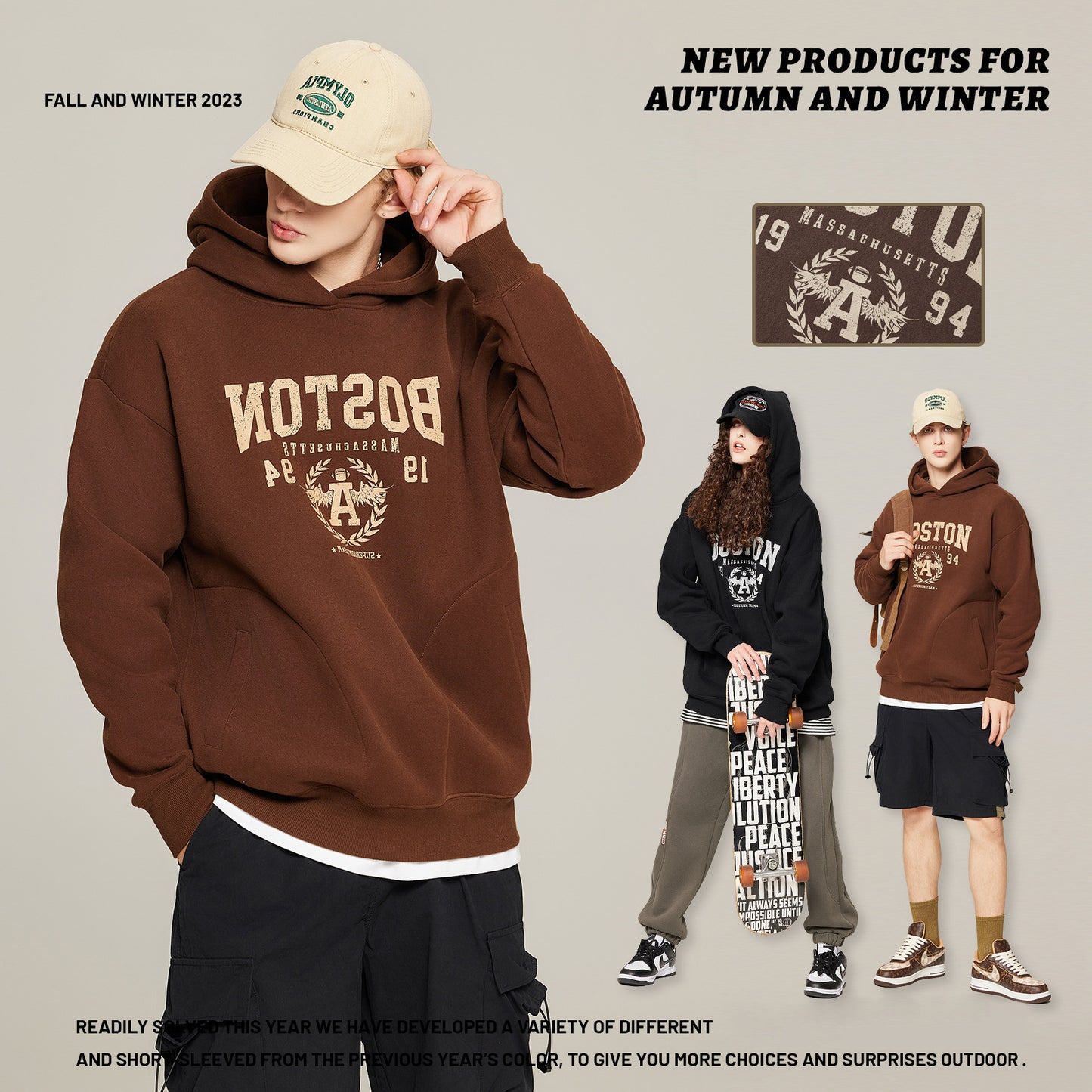 Letter Printed Fleece Hoodie