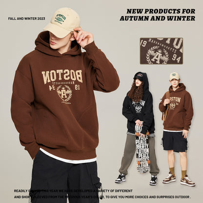 Letter Printed Fleece Hoodie