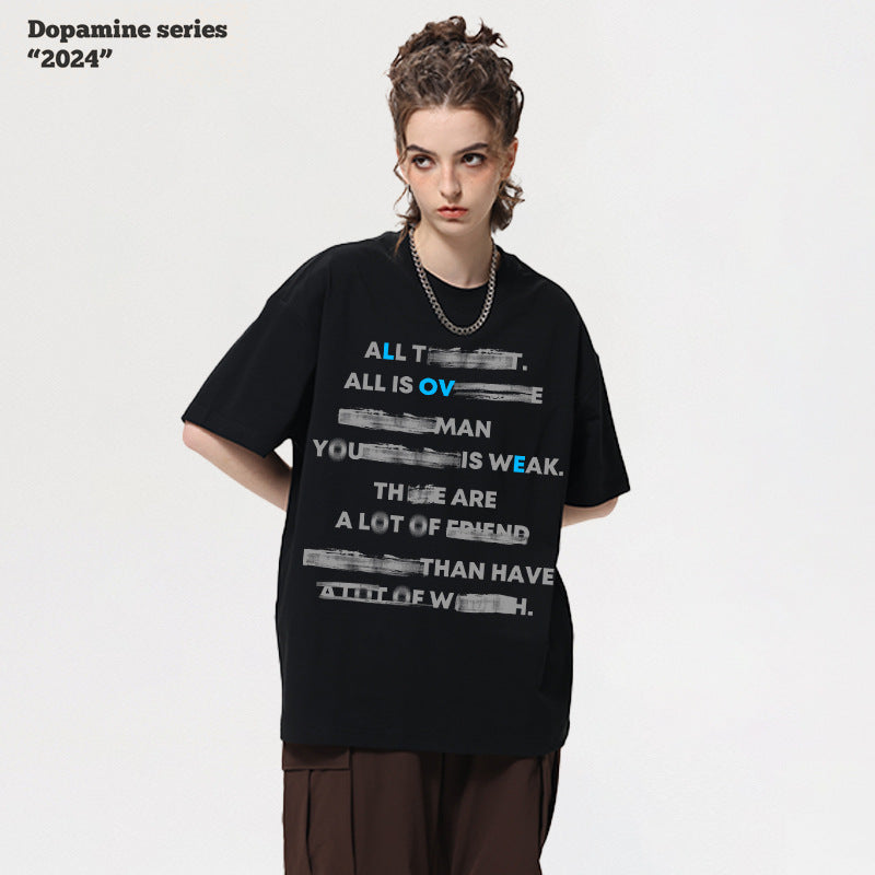 Letter Printed Short Sleeve Couple Tee