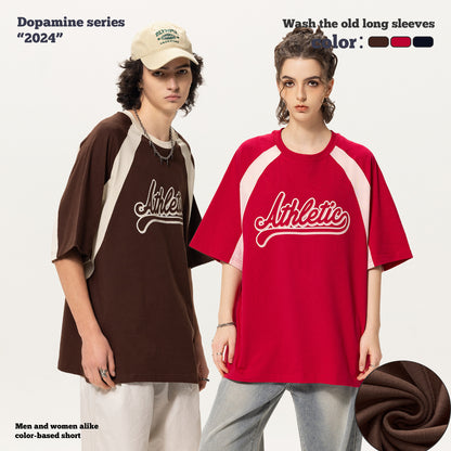 Colorblock Letter Printed Short Sleeve Tee