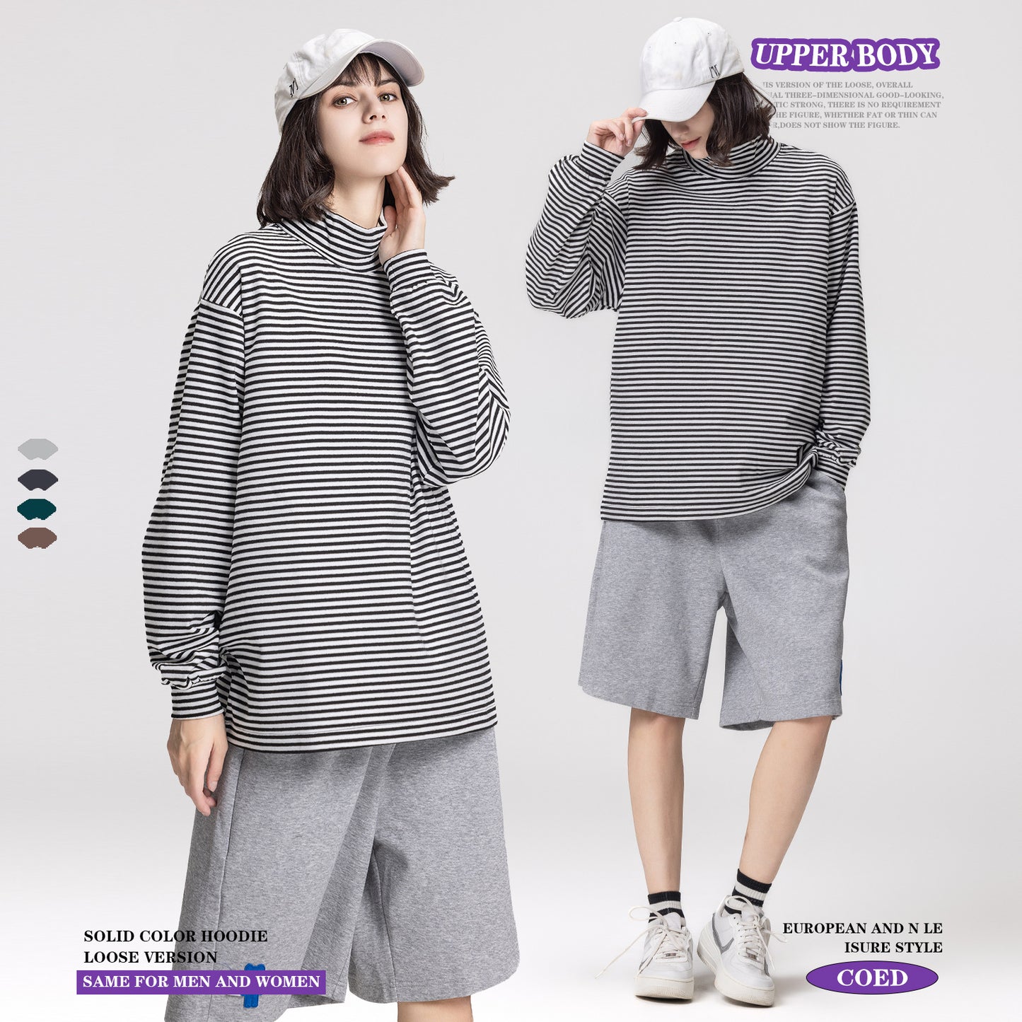 Striped High Collar Long Sleeve Tee