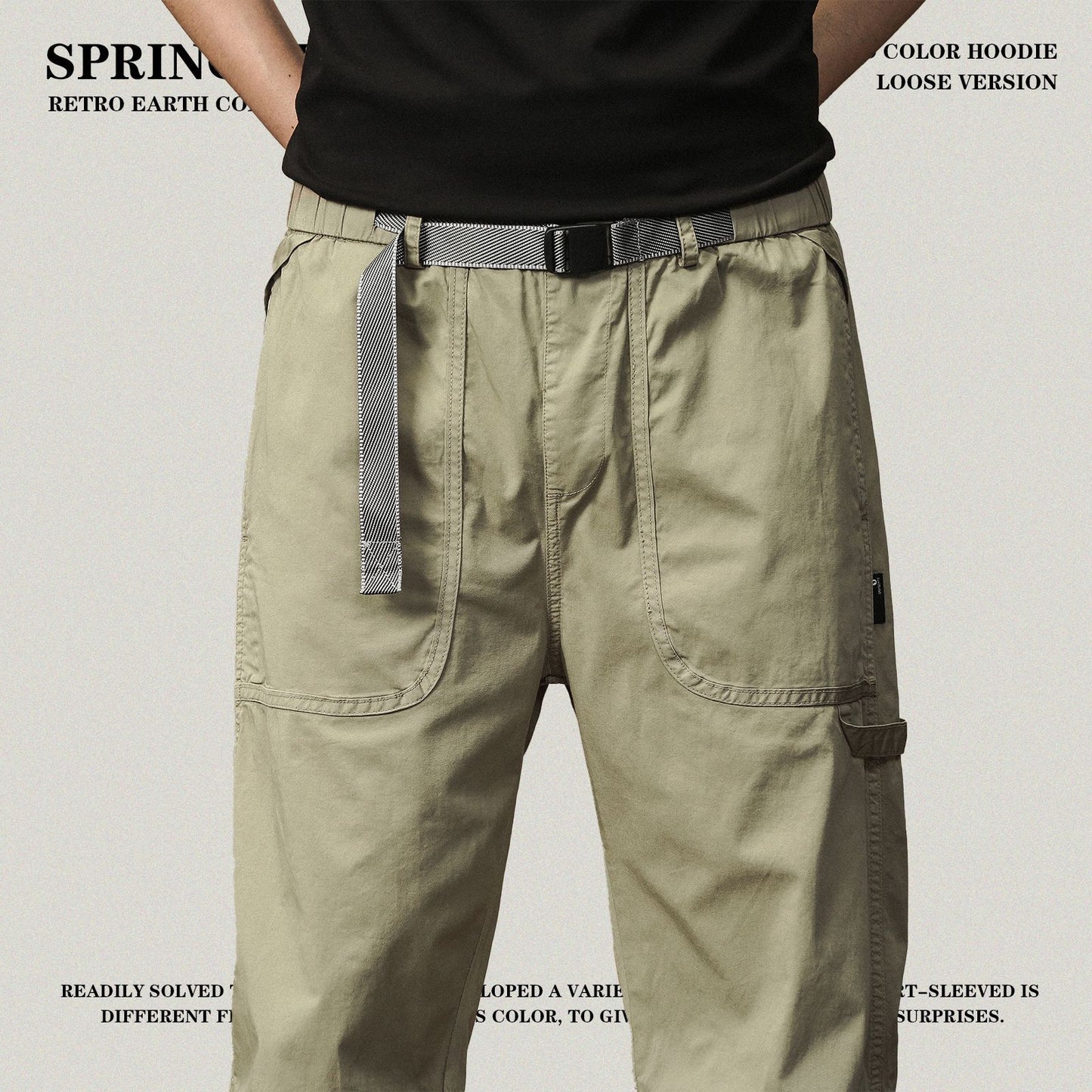 Buckle Belted Pleated Knee Cuff Cargo Pants
