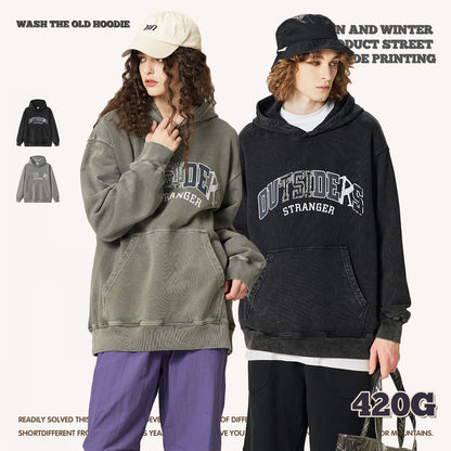 Wash Letter Print French Terry Hoodie