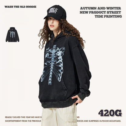 Wash Bone Print Hoodie