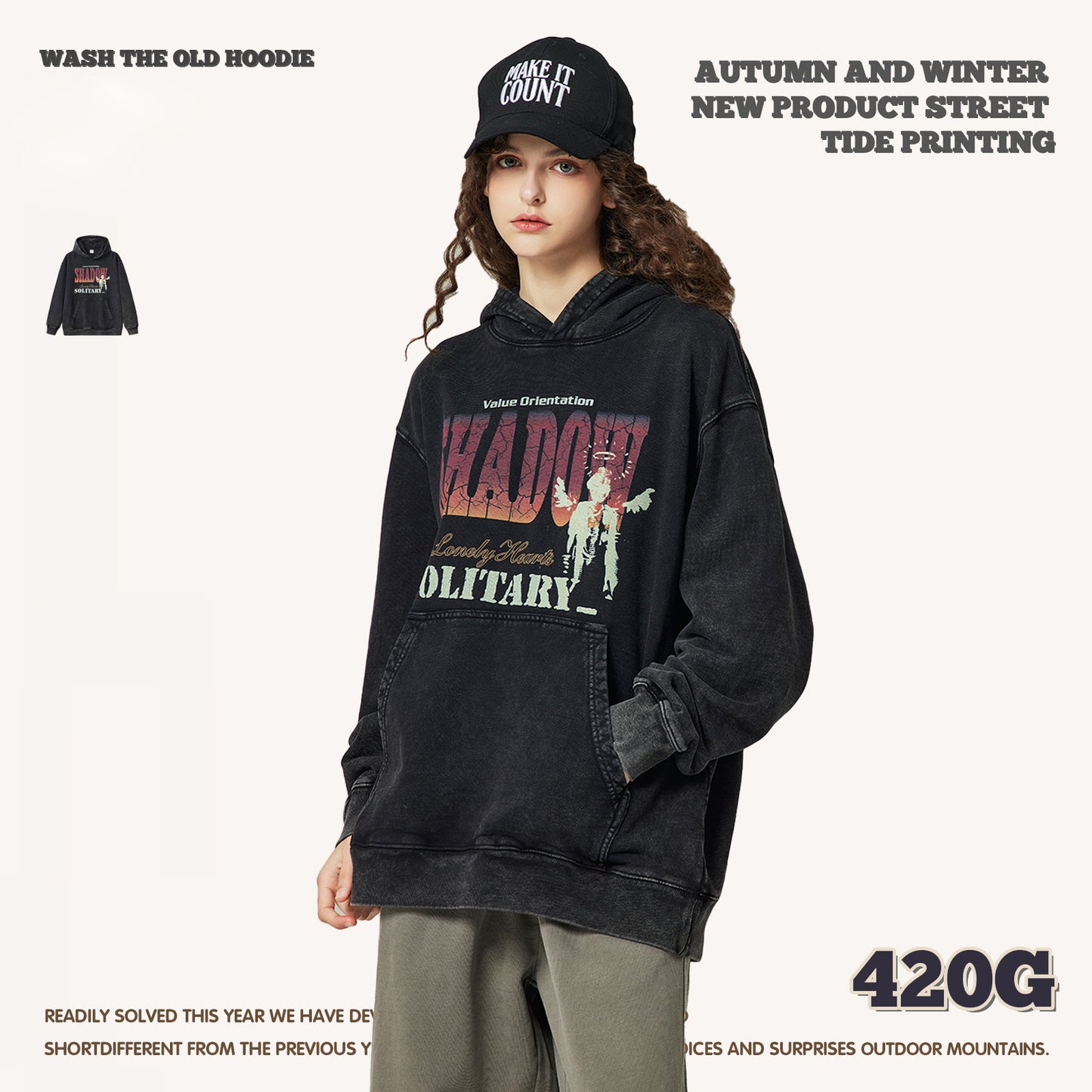 Wash Digital Print Oversized Hoodie
