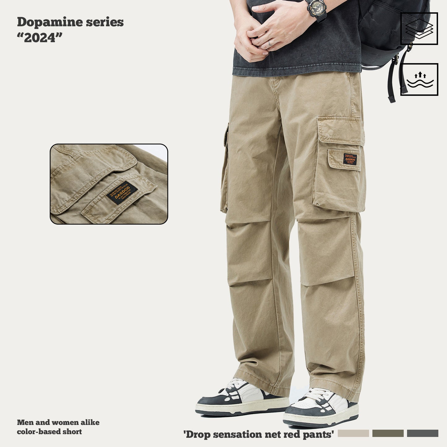 Pleated Knee Cargo Pants