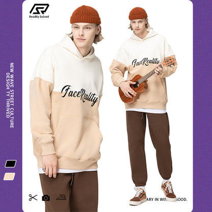 Embroidered Letters Patchwork Hoodie