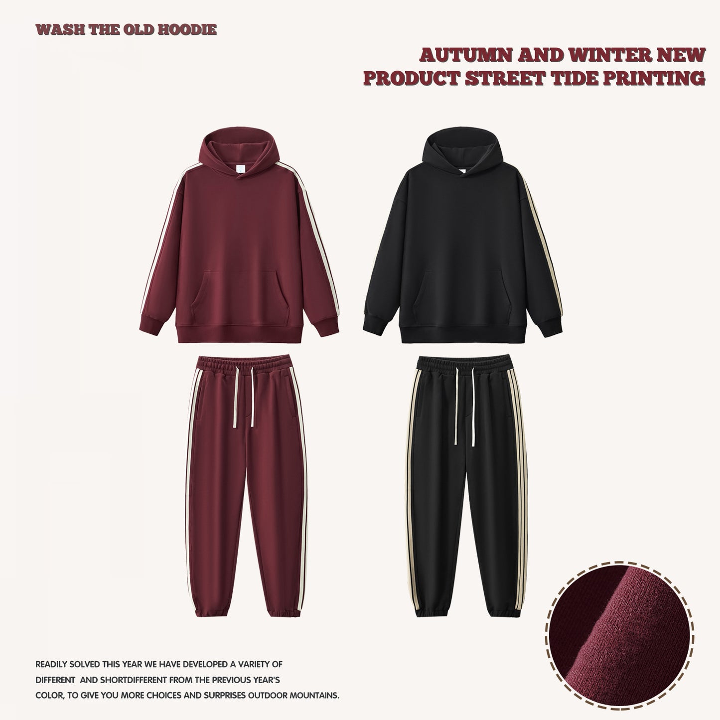 Three-Stripes Oversized Hoodie& Sweatpants Set