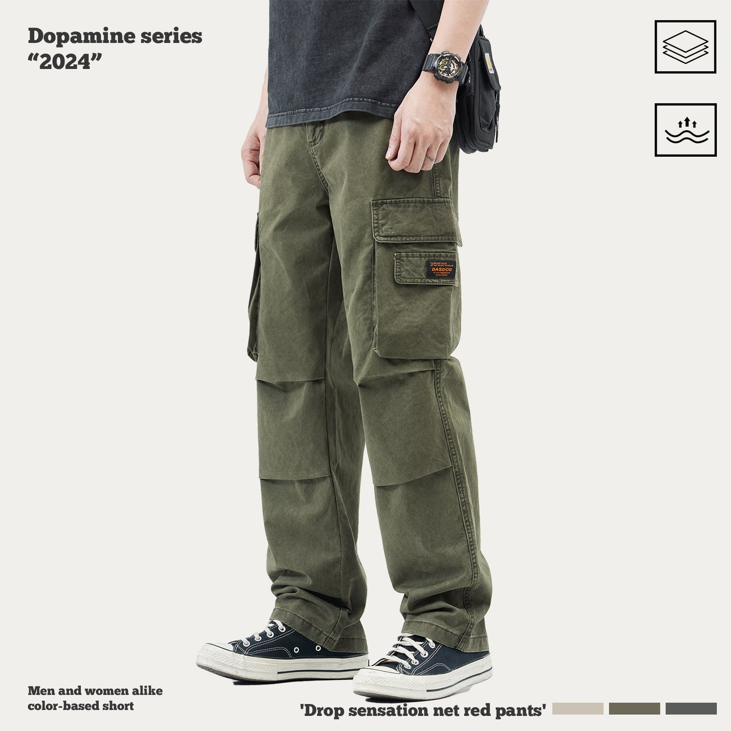 Pleated Knee Cargo Pants
