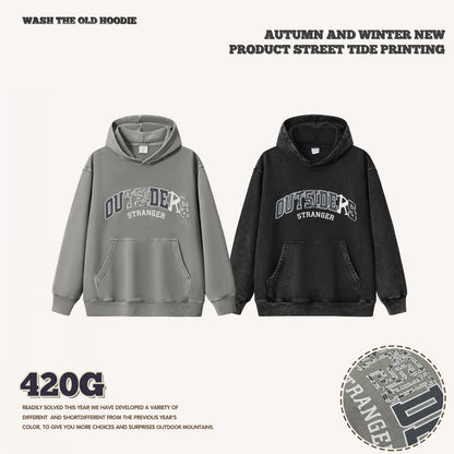 Wash Letter Print French Terry Hoodie