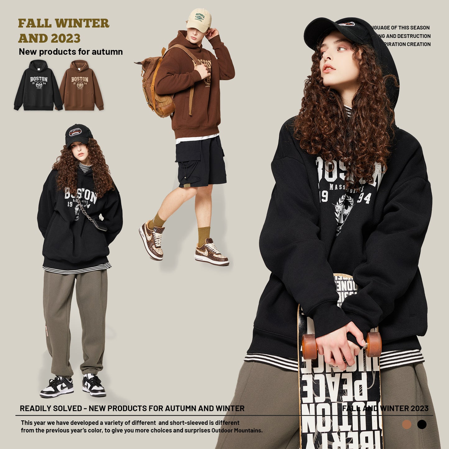 Letter Printed Fleece Hoodie