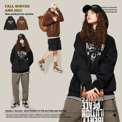 Letter Printed Fleece Hoodie