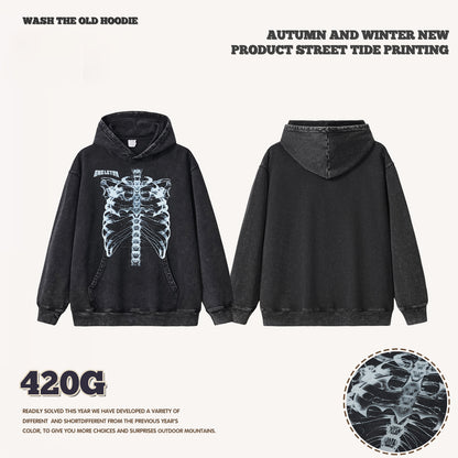 Wash Bone Print Hoodie