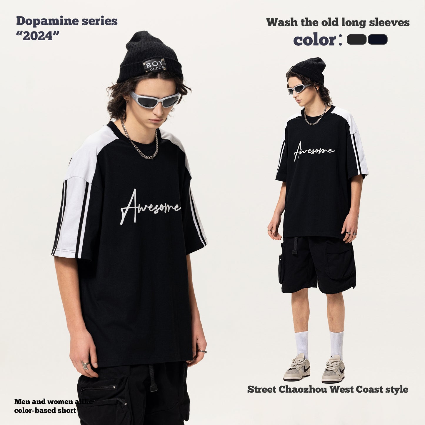 Colorblock Letter Printed Short Sleeve Tee