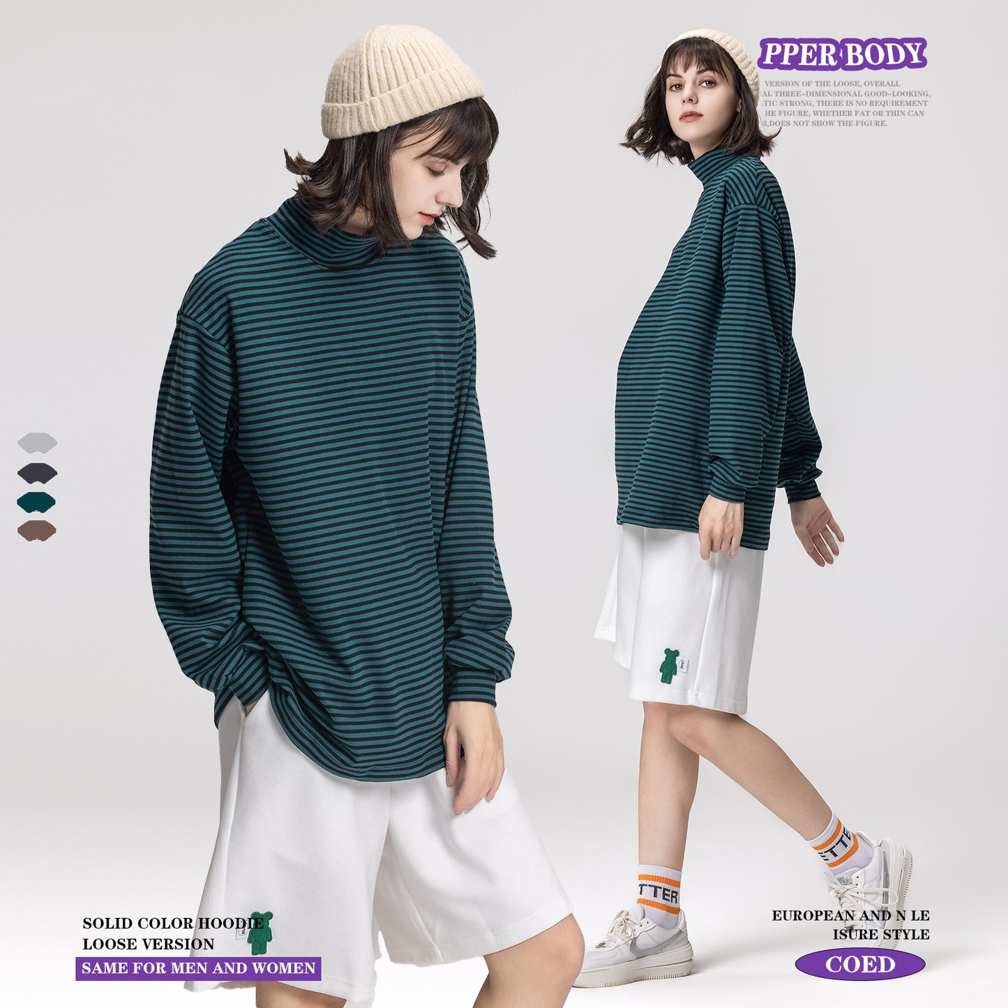 Striped High Collar Long Sleeve Tee