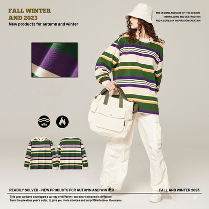 Wash Striped Long Sleeve Couple Tee