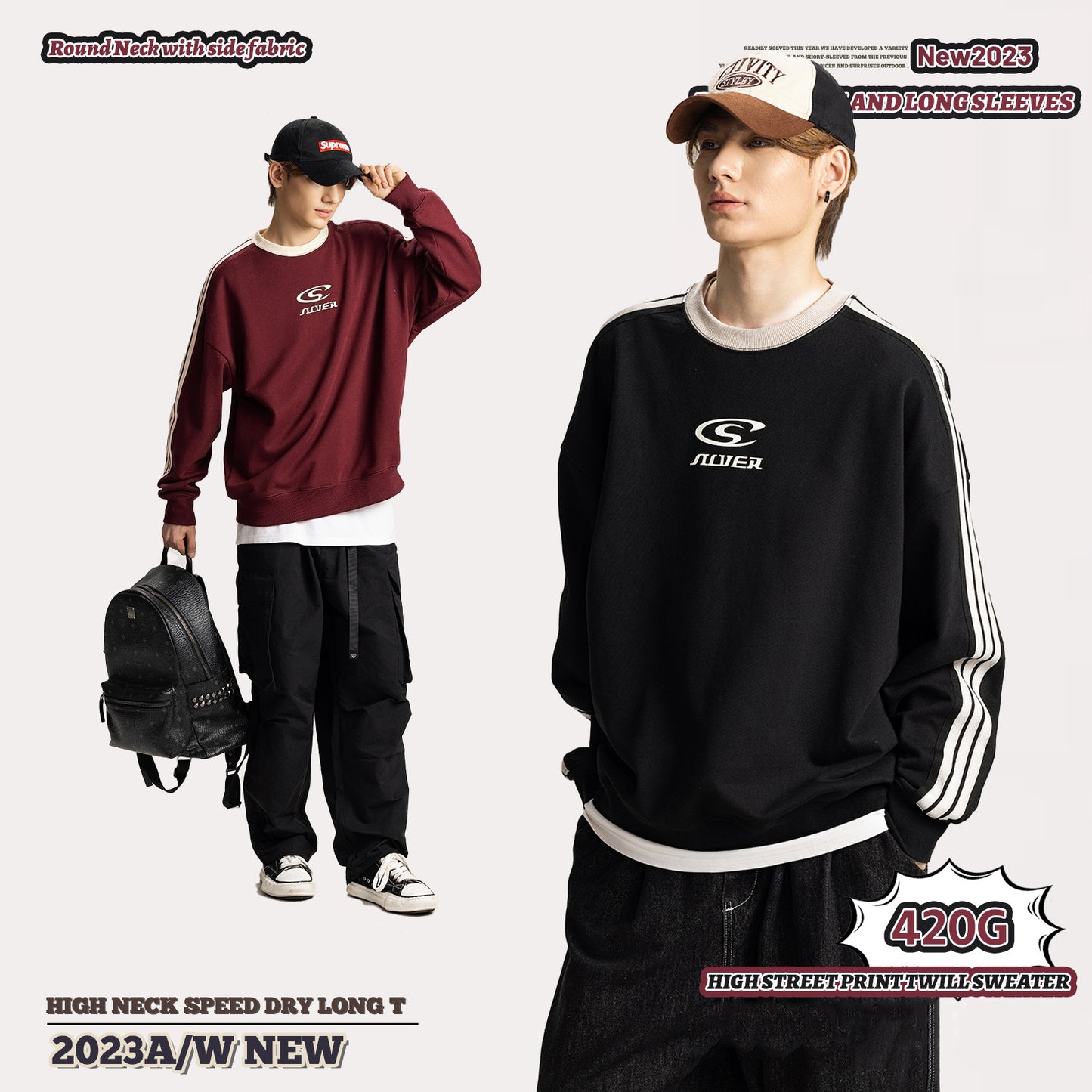 Crew Three-Stripes Print Sweatshirt