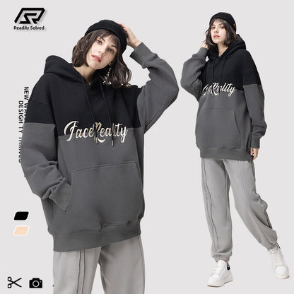Embroidered Letters Patchwork Hoodie