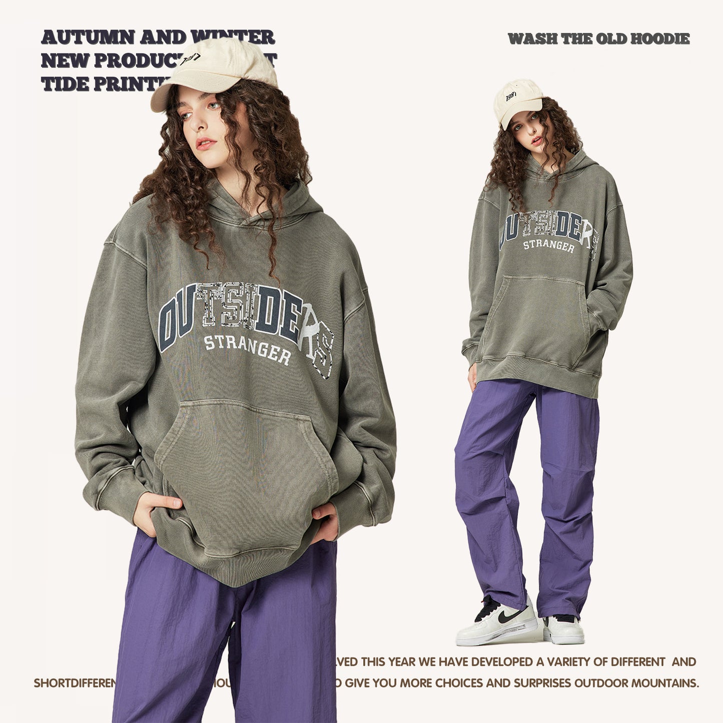 Wash Letter Print French Terry Hoodie