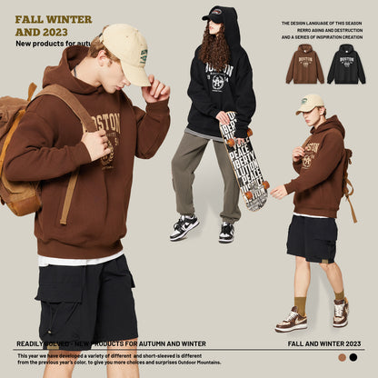Letter Printed Fleece Hoodie